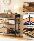 Rolling Kitchen Island With Storage, Movable Cart With Two Drawers And Built In Outlet, three tier shelves, wine rack