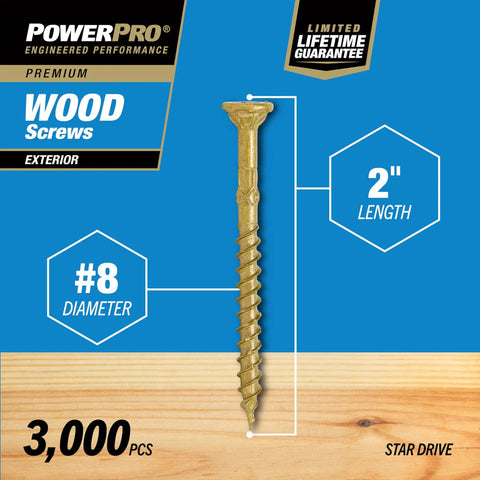 Exterior Wood Screws Bronze Number 8 X 2 Inch Decking Screws Workhorse For Outdoor Projects With Corrosion Resistant Epoxy Coating Self Starting Tip For Faster Driving T25 Star Bit Included 3000 Count