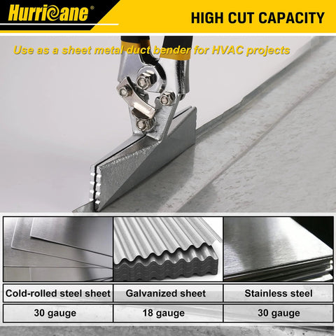 Front view of Hurricane 6-inch sheet metal hand seamer with straight jaws and double-dipped cushioned grip