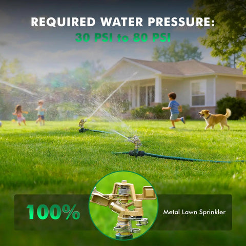 Heavy Duty All Metal Impact Sprinkler With Zinc Alloy Head On Sturdy Spike Base Delivers 360 Degree Coverage And Easy Adjustable Arc