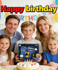 Family celebrating birthday with Hand Controlled Mini Drone For Kids 6 To 12 With LED Lights Indoor Flying Toy gift.