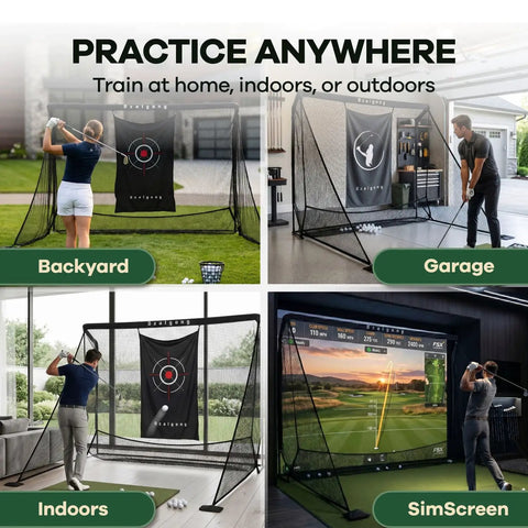 All In One Golf Practice Net With Mat For Backyard And Garage Training Portable Driving Cage With Target Side Barriers And Carry Bag For Easy No Fuss Indoor Outdoor Home Golf Setup
