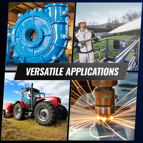 Collage of agricultural and industrial applications, featuring machinery and processes, showcasing versatility of use.