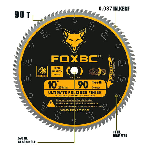 10 Inch Wood Saw Blade With 90 Teeth For Ultra Smooth Cuts And Polished Finish 0.087 Inch Kerf 5/8 Inch Arbor ASFG Double Side Grind