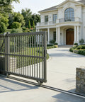 Heavy Duty 24 Ft Galvanized V Track Kit For 1 In V Groove Sliding Driveway Gates installed on a concrete driveway