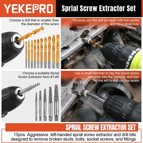 40 Piece Metric Bolt And Screw Extractor Kit With Left Hand Cobalt Drill Bits in use on automotive parts