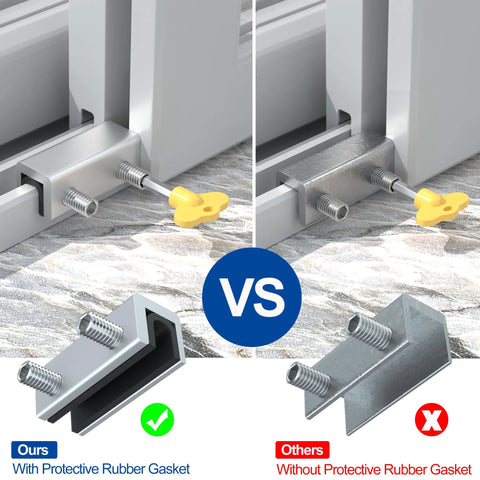 Comparison of 8 Sets Sliding Window Locks With Aluminum Security Door Window Stoppers, with and without rubber gaskets.