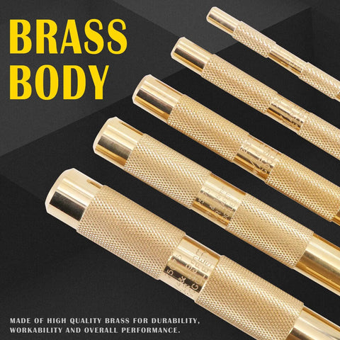 Five-piece Brass Drift Punch Set Non Marring One Quarter Inch Three Eighths Inch One Half Inch Five Eighths Inch Three Quarters Inch