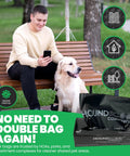 Man with dog on park bench next to Bulk Pack Of 2000 Pet Waste Bags In Roll Format, Heavy Duty Pro-Grade Dog Poop Bags For Parks, HOAs And Residential Use, Dog Waste Station Bags Compatible With Poop Station Dispensers.