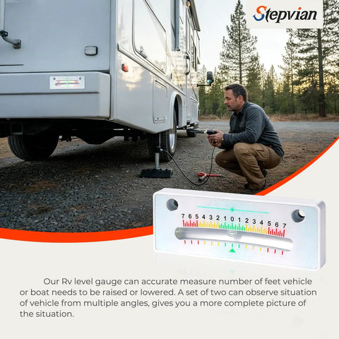 Two RV Camper Bubble Level Kit With Pretty Slick Color Coded Gauge And Quick Damping Fluid Vial Stick To Wall Or Surface Dead Center Accuracy Hit The Spot For Any Trailer Or Boat