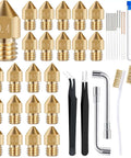 50 Piece 3D Printer Nozzle Cleaning Kit With MK8 Nozzles And Cleaning Needles, Curved Tweezers, Essential Tools for Creality Ender 3 CR 10