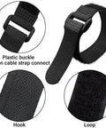 30 Pack Reusable Cable Ties 8 Inch Straight Up Heavy Duty Hook And Loop Velcro Straps showing plastic buckle and nylon connection.