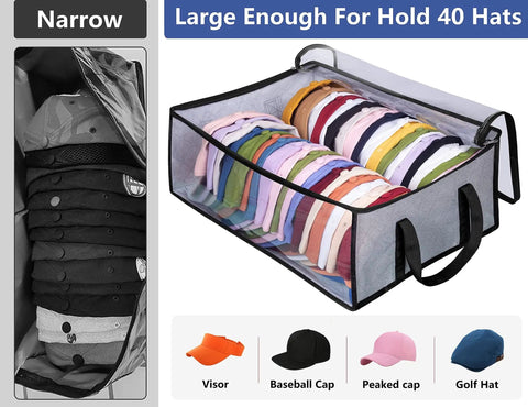 Top Shelf Hat Storage Rack For Baseball Caps And Trucker Hats Holds Up To Forty Snapbacks Wide Two Row Closet Organizer Zero Crease Charcoal Grey Display