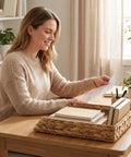 Water Hyacinth Paper Tray Organizer 3 Piece Desk Set For Home Office Open Front Mail Sorting Trays Active File Storage And Woven Basket