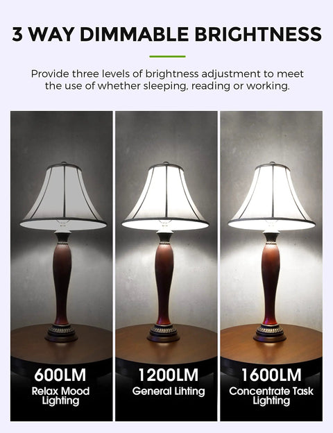 Three Way LED Light Bulbs 50 100 150W Equivalent, Daylight White 5000K A19 LED Bulbs With E26 Base, dimmable lamp display