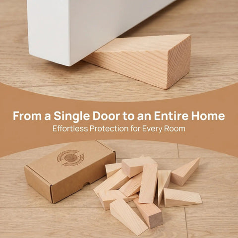 20Pcs Wooden Door Stop Wedges Set, Triangle Shaped Door Stoppers for Home and Office under door and in packaging