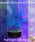 3D Illusion Night Light With Remote, 16 Color Changing LED Lamp For Table Desk And Bedroom Decor, displaying blue leaf design.