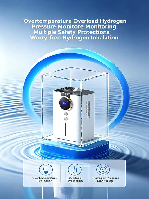 Game Changer High Purity Hydrogen Inhaler With 99.99 Percent Purity, SPE PEM Technology, Dual Port Design, sleek design in blue water