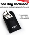 Ultra Slim 13 Function Bike Tool With Chain Breaker in black canvas case, Portable Bicycle Multi Tool, CR V 6150 Steel