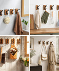 Rustic Wood Adhesive Wall Hooks Four Pack Heavy Duty Sticker Hangers Fits Coats Towels And Bags Smooth Farmhouse Look Easy Peel Stick Mount For Entryway Bedroom.