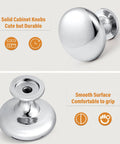 Polished Chrome Cabinet Knobs 5 Pack Round Furniture Knobs 1-3/16 Inch Diameter solid metal with smooth, comfortable grip surface