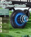 Close-up of the 10-inch solid wheel on the Beefy Heavy Duty Garden Wagon Cart With 880 Lb Capacity And All Terrain Solid Wheels 10 Inch Tires.