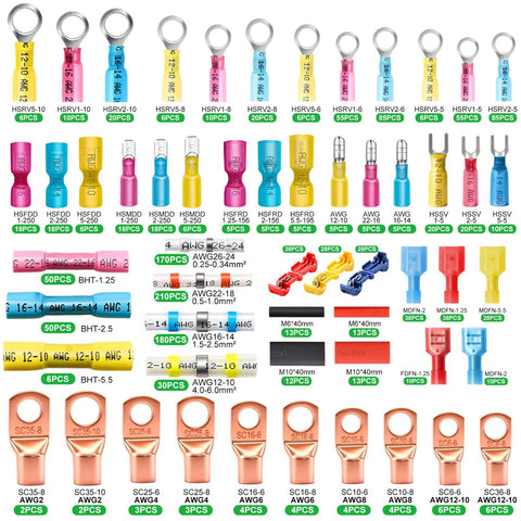 All In One Waterproof Heavy Duty Heat Shrink Wire Connector Kit with Copper Lugs Insulated Spade Fork Ring T Tap Butt Splice