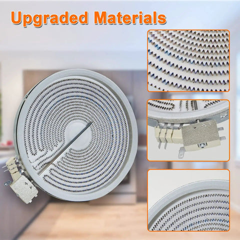 Upgraded 9 Inch Dual Radiant Surface Element Replacement for Electric Stoves and Oven Ranges with detailed close-ups.