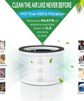 Allo Compatible Replacement Filter 2 Pack For Afloia Fillo And MOOKA Allo Air Purifiers, shown with filtration efficiency details