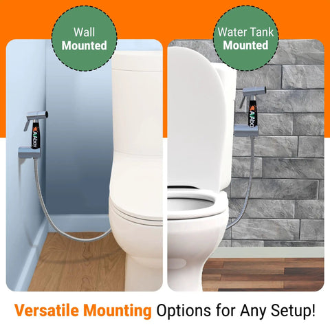 Hot And Cold Bidet Sprayer With Thermal Grip For Toilet Use mounted on wall and toilet tank