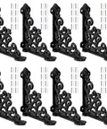 Straight Up Heavy Duty Cast Iron Shelf Brackets Sweet Antique Black Metal Braces set of eight with mounting screws.
