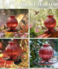 Glass Hummingbird Feeder 26 Oz With Perch And Five Flower Feeding Ports Leak Proof Outdoor Garden Hanging Nectar Bottle