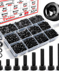 Workhorse M3 Screw Assortment Kit Featuring 1015 Hex Socket Cap Head Screws with black finish and various sizes for DIY projects.