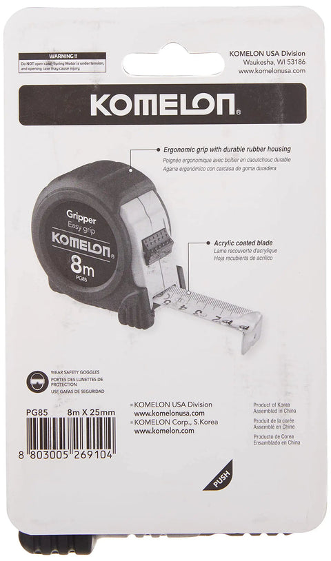 8m By 25mm Metric Gripper Tape With Nylon Coated Blade in ergonomic compact case, packaging front view