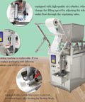 Heavy Duty Stainless Steel Automatic Liquids Filling And Sealer With Horizontal Mixing Hopper, equipped with air cylinder and protective cover.