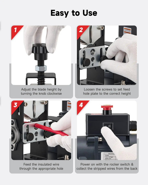 Instructions for Heavy Duty Electric Wire Stripper Machine Featuring Multiple Operation Modes For Rapid Automated Cable Peeling.