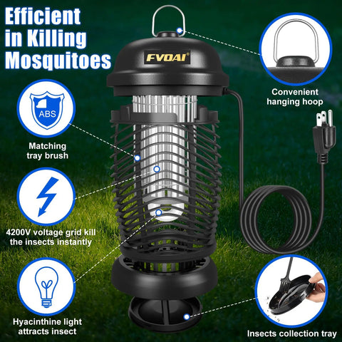 High Voltage Outdoor Bug Zapper 4200V Electric Insect Killer For Mosquitoes Flies Gnats And Wasps, Indoor Outdoor Use, ABS Plastic black