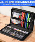 Kickass 44 Piece Carpentry Marking Kit With Heavy Duty Construction Pencils Long Nib Markers Mechanical Pencils showing organized tools in a canvas bag.