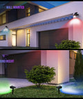 Solar Color Spotlight Lights Outdoor 35 LEDs Multicolor IP67 Waterproof 4 Pack illuminating house wall and garden at night