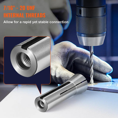 R8 Collet Set 13-Piece Precision 1/8 to 7/8 Inch Pro-Grade Mill Chuck With 0.0012 in TIR, 45 Steel collet shown with drill press.
