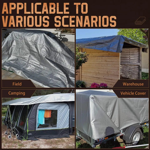Beefy All Weather Heavy Duty Waterproof Tarp 16 Mil Thick, 10x12 Feet, Reversible Poly Tarp With Grommets covering various uses