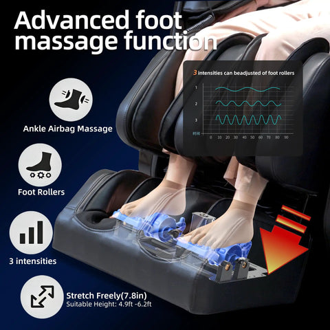 Advanced foot massage function on 57-Inch SL-Track 4D Massage Chair With Full Body Zero Gravity Recliner Shiatsu Heat AI Voice Control Foot Roller