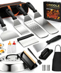 Ultimate 120 Piece Griddle Accessories Kit For Flat Top Grills Beefed Up All In One Tool Set with spatulas, press, scraper.