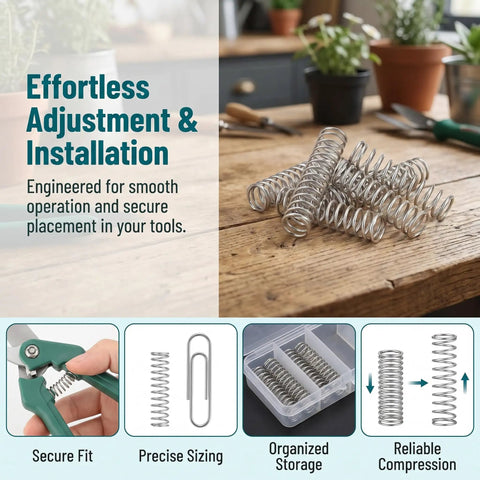 Premium 10 Pcs 304 Stainless Steel Compression Springs Kit with Tough Durable Extension Coils For Home Repairs And Workshop DIY Jobs Featuring Rust Resistant Memory Metal Assorted Sizes For Versatile Mechanical Work, springs on workbench