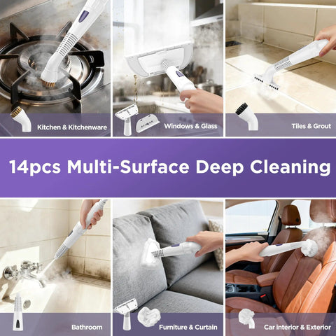 Portable Handheld Steam Cleaner And Detail Steamer For Cars And Tile Floors, High Pressure Grime Buster cleaning multiple surfaces.