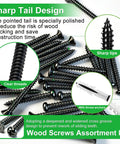 Heavy Duty Wood Screw Set Built To Last And Tough As Nails In Black Carbon Steel With Self Tapping Tips M2 M3 M4 Sizes Phillips Pan Head And Flat Head Rust Resistant Electrophoretic Finish For Harsh Environments, black wood screws and anchor