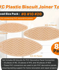PVC Biscuit Joiner Connector Set 80 Piece Pack for PVC Panels and Wood Bonding with sizes 0, 10, and 20 biscuits shown.