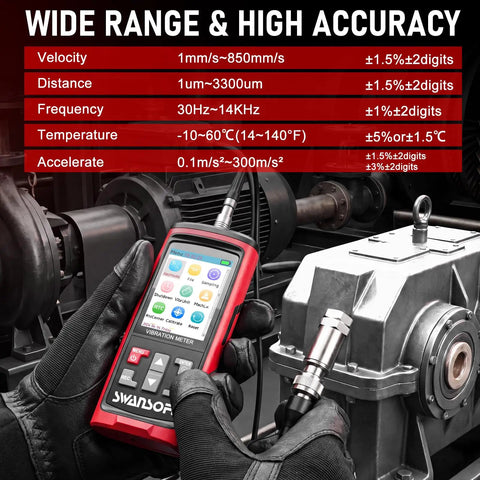 5-In-1 Vibration Meter With Remote Sensor For Industrial Motors, HVAC, Pumps And Engines - Pro-Grade Acceleration, Velocity, Displacement, Frequency, And Temperature Diagnostic Tool For Predictive Maintenance, handheld
