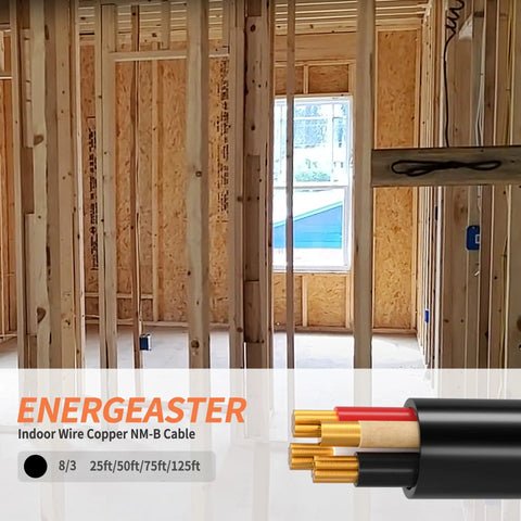 Top Tier Eight Gauge Nm B Electrical Wire 3 Conductor Plus Ground Indoor Copper Cable 50 Foot Black Jacket Heavy Duty Construction in framed room