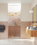 Frameless Shower Door Hinge With EnduroShield Glass Coating, Polished Brass Finish, 78 In By 43.75 In, Heavy-Duty Glass Enclosure Hardware for a Sleek, Leak-Free Shower in gold bathroom